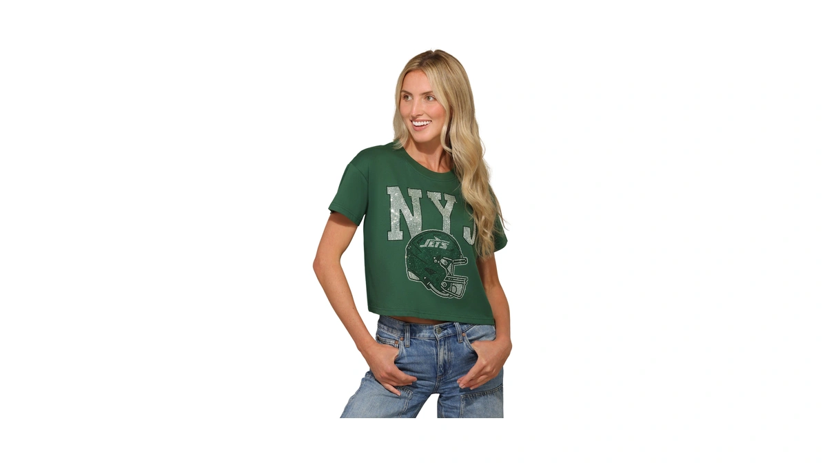 Foco New York Jets Nfl Womens Rhinestone Logo Crop Top