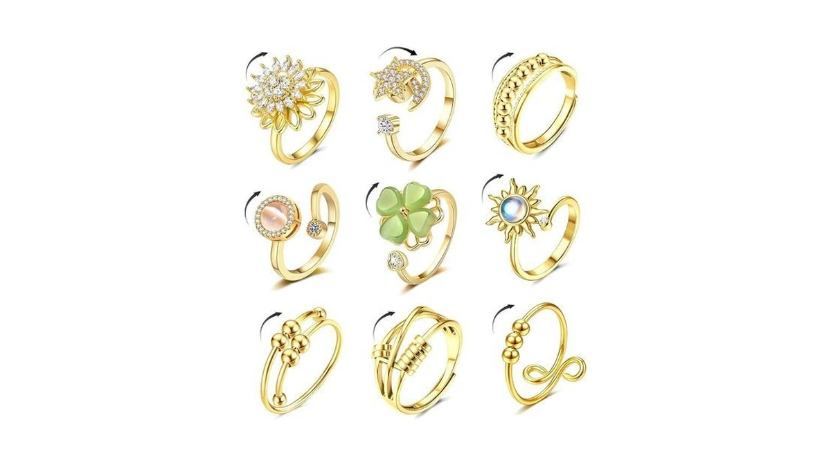 Florideco 14k Gold Plated Fidget Ring For Women Adjustable Spinner