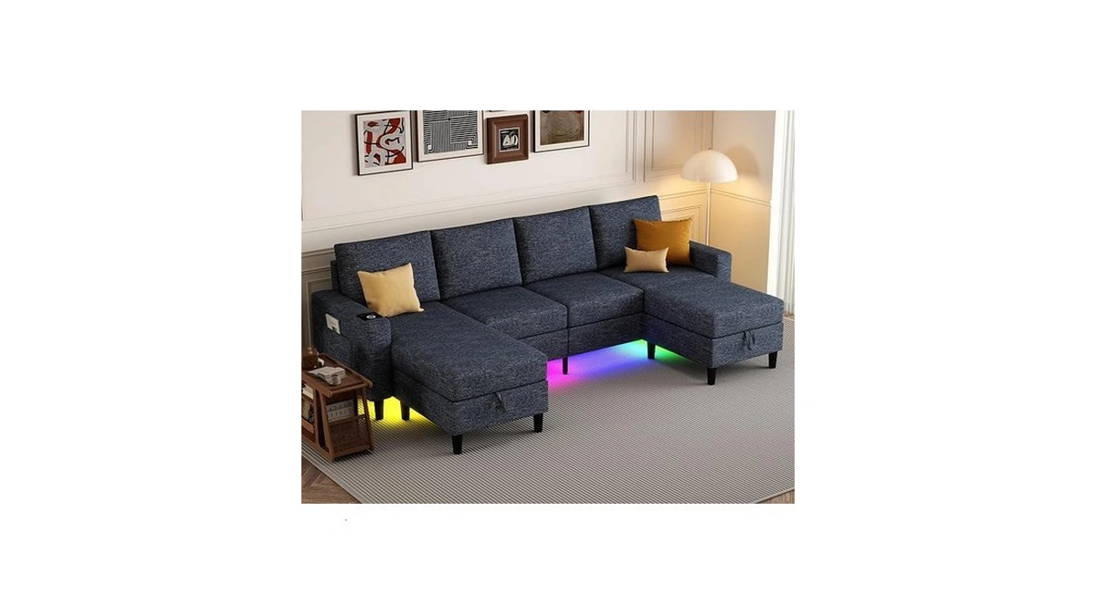 Hyzq 109" Sectional Couch With Rgb Lights, U Shaped Couches