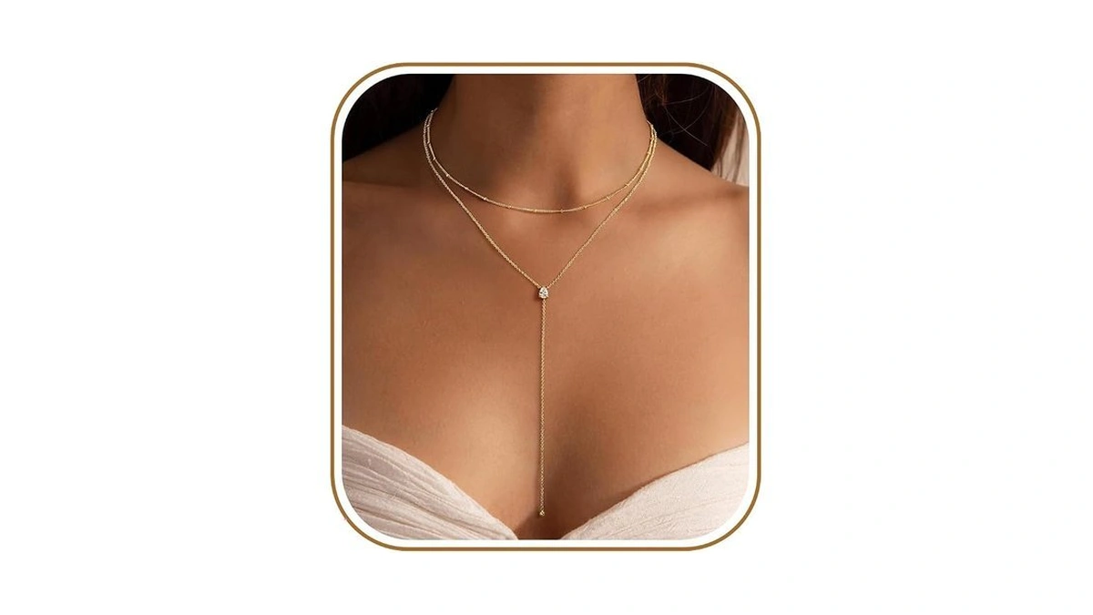 Ursteel Dainty Lariat Necklace For Women, 14k Gold Plated Y-shaped