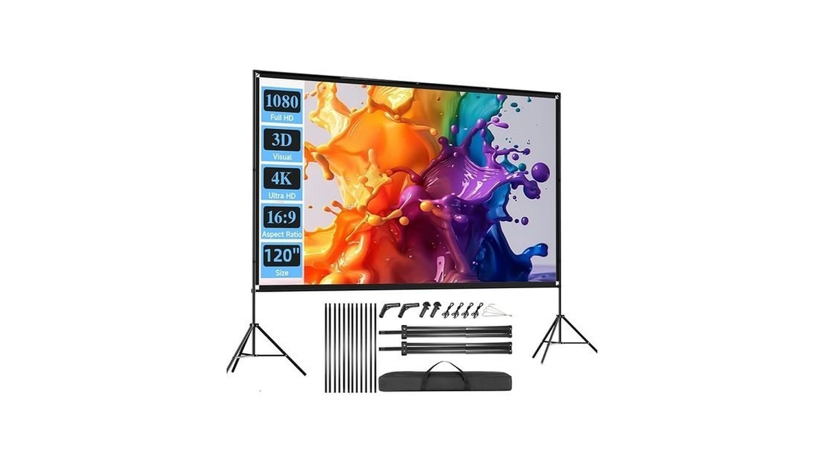 Outdoor Projector Screen With Stand, Screenmax 120 Inch Foldable Projector
