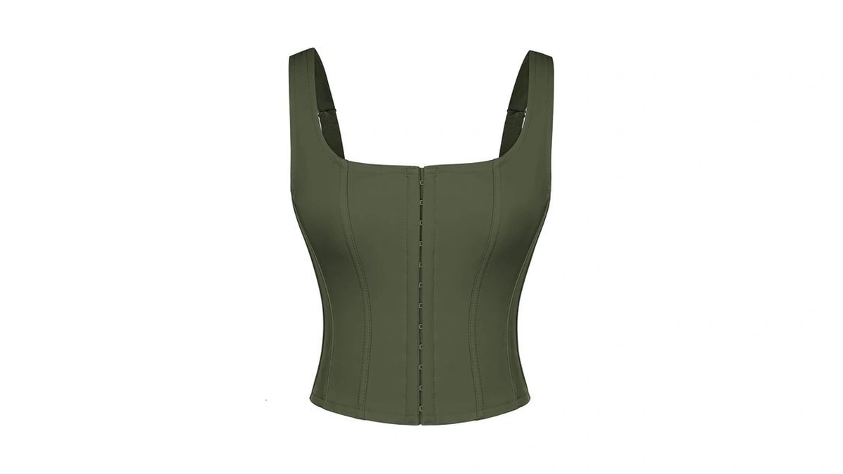 Women's Square Neck Bustier Sleeveless Corset Top Olive Size 8