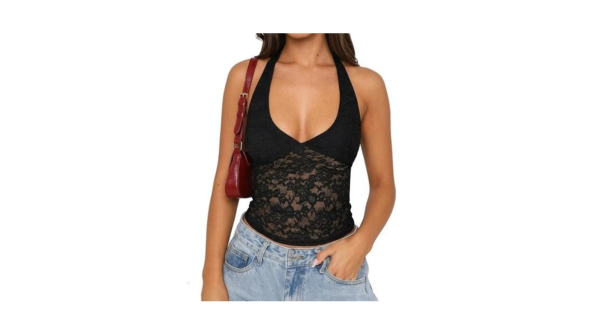 Fashionsoul Womens Lace Halter Tops Going Out Backless Cute Summer