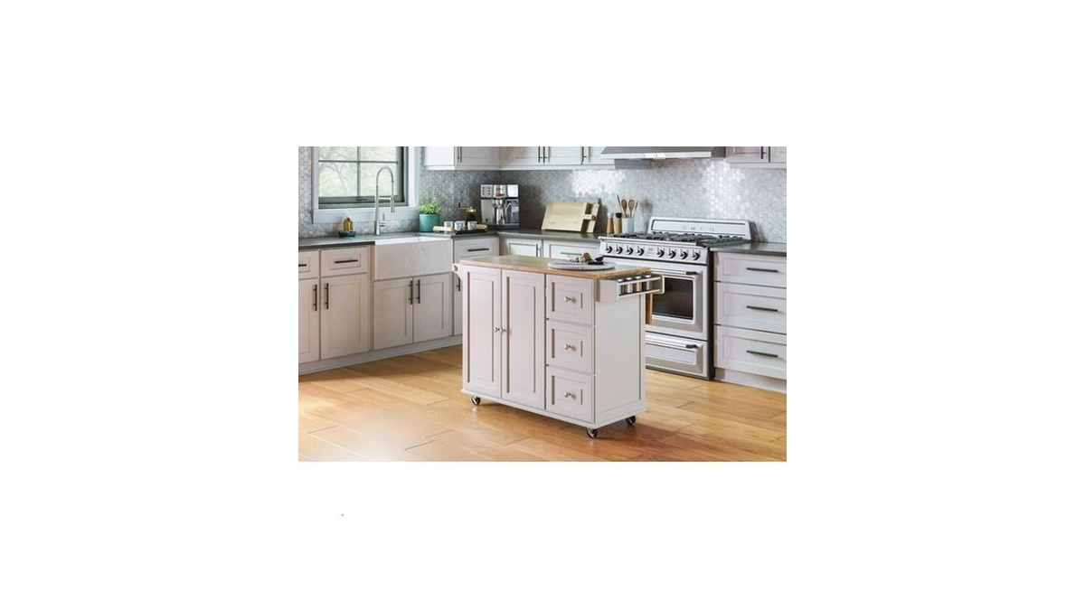 Homestyles Dolly Madison Off-white Mobile Kitchen Island Cart With Wood