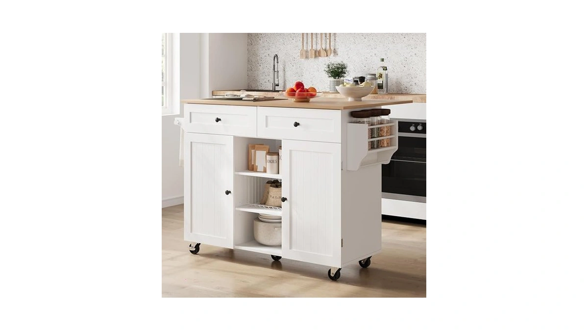 Furnify Kitchen Island With Wheels & Drawers, Kitchen Island Cart,