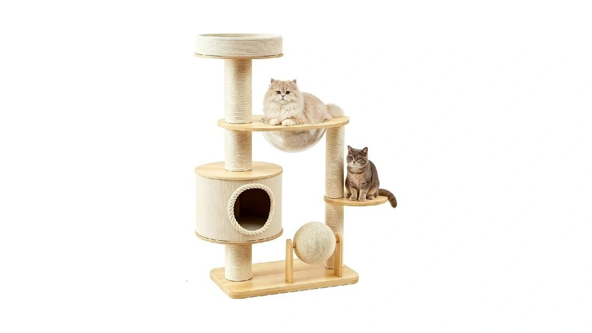 Wooden Cat Tree For Indoor Cats, Multi-level Cat Tower With