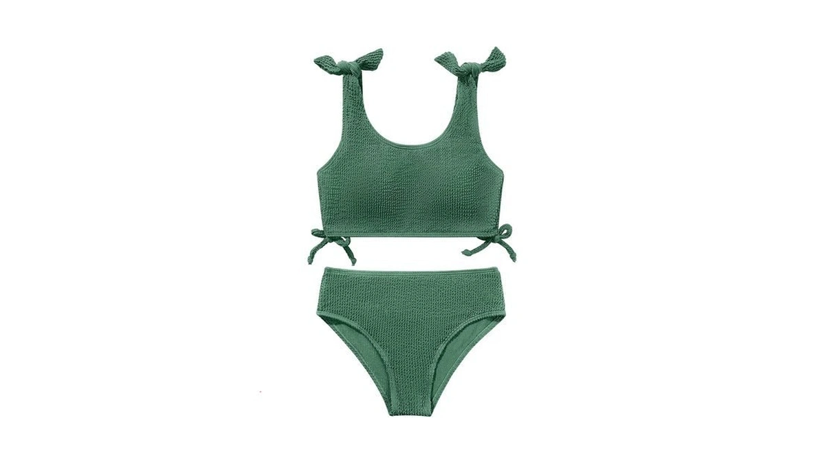 Bkixhv Girls 2 Pieces Swimsuits Solid Swimwear Bowknot Shoulder Strapes