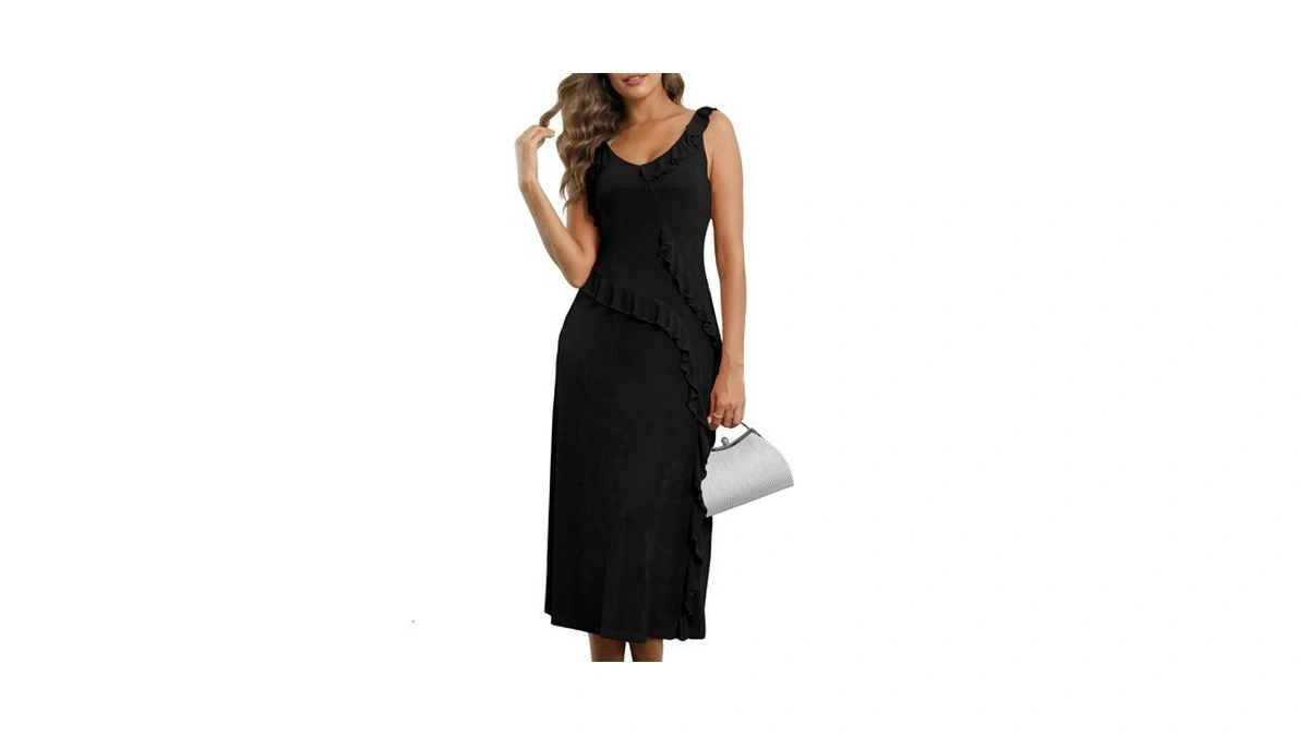 F·y·yiyi Women's Sleeveless V-neck Ruffled Midi Dress