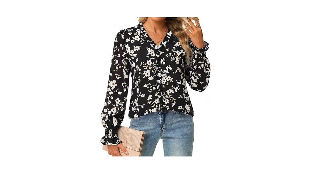 Grace Karin Womens Boho Tops Dressy Casual Chiffon Blouses Black