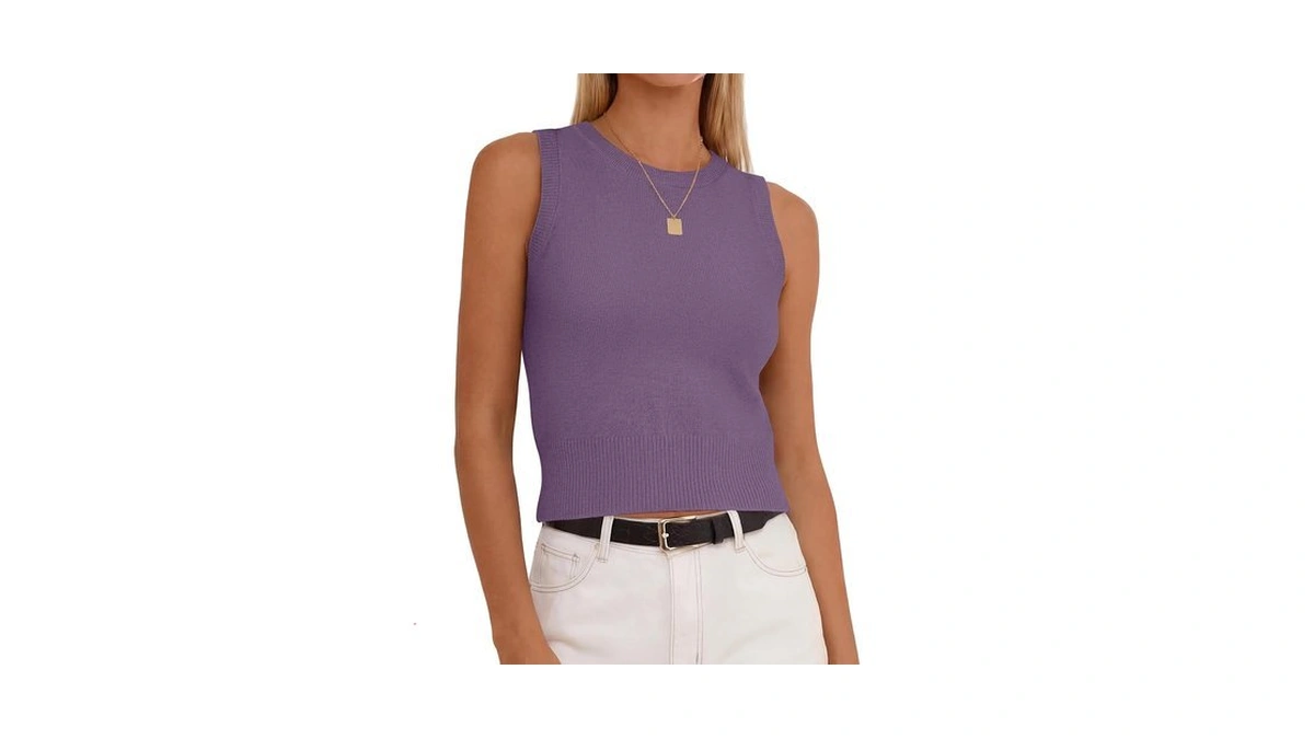 Anrabess Womenโs Summer Sleeveless Cropped Sweater Tank Tops Grey Purple