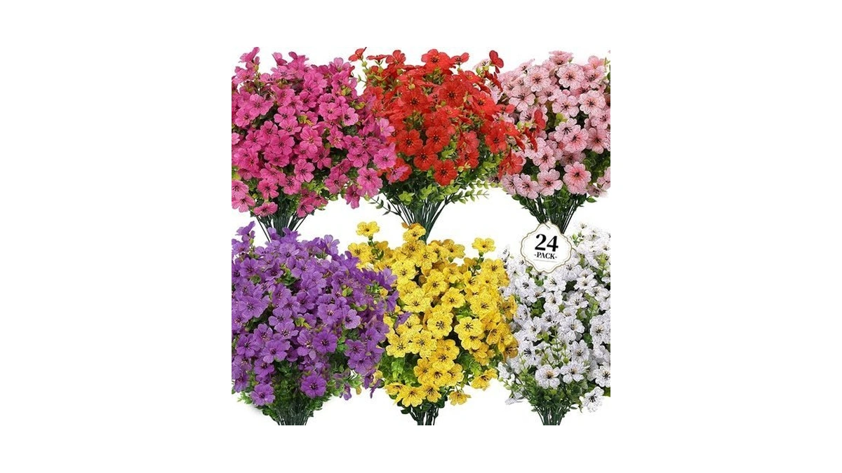 24 Bundles Artificial Flowers For Outdoors, Fake Flowers Silk Daisy,