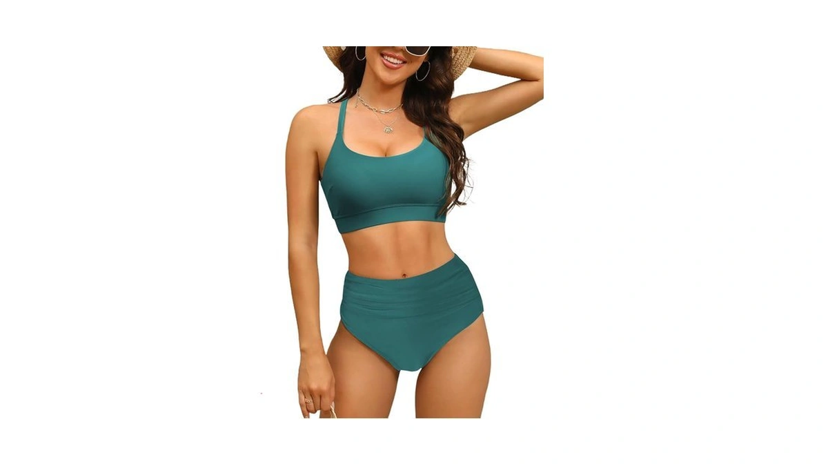 Gvaoo Women's High Waisted Bikini Sets Sporty Scoop Neck Cross