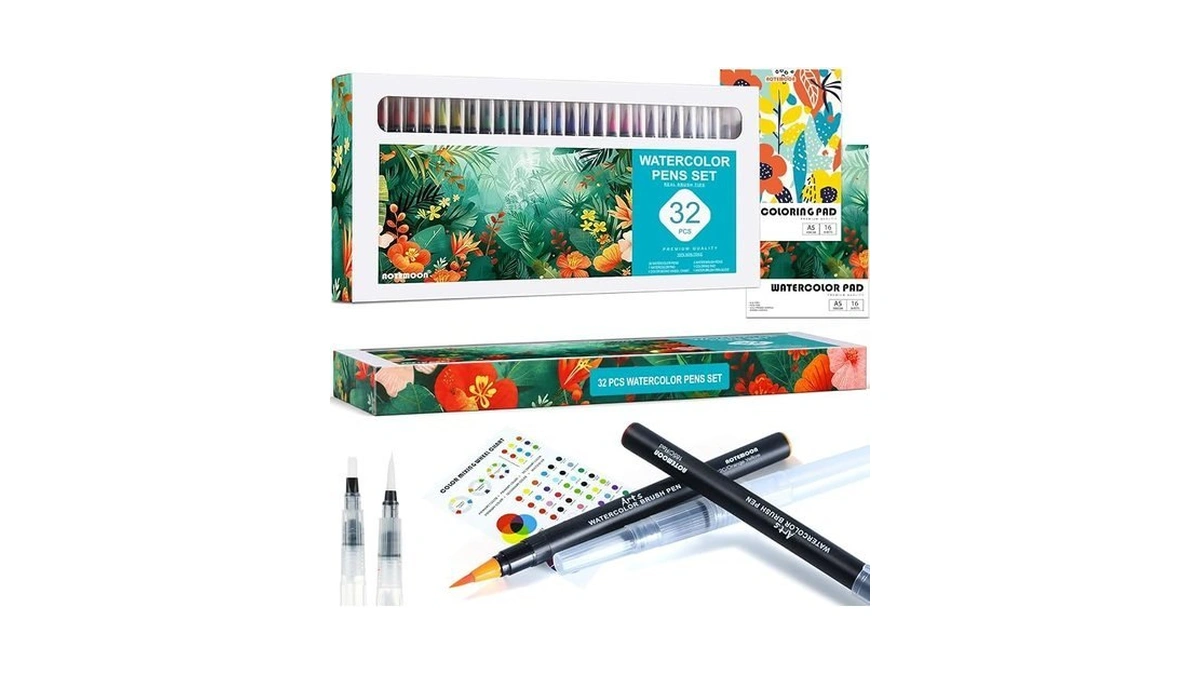 32 Pcs Watercolor Pens Set With 26 Vivid Colors, Real