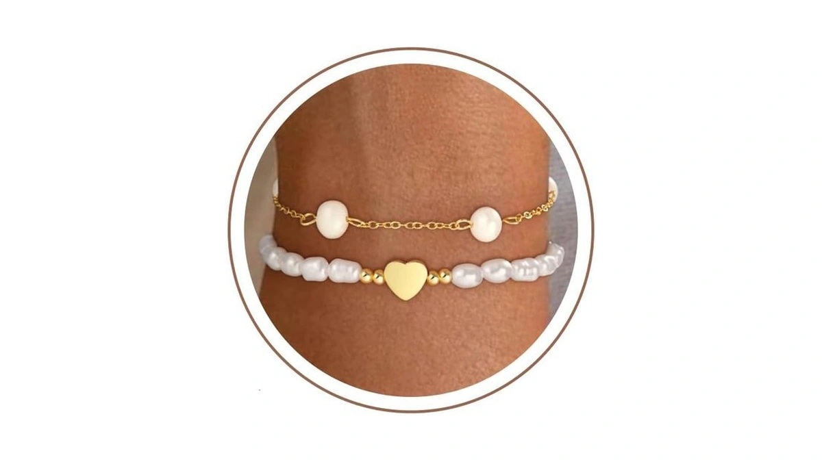 Fezodo Gold Pearl Bracelets For Women Trendy, Dainty 18k Gold