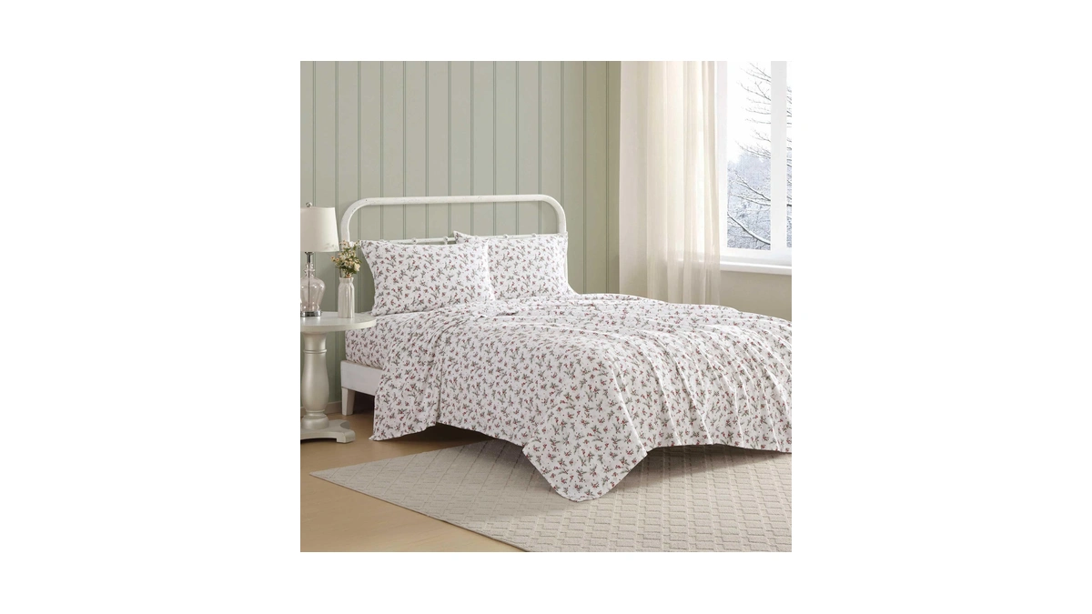 Laura Ashley - Flannel Sheets Queen Size, Anti-pilling & Wrinkle