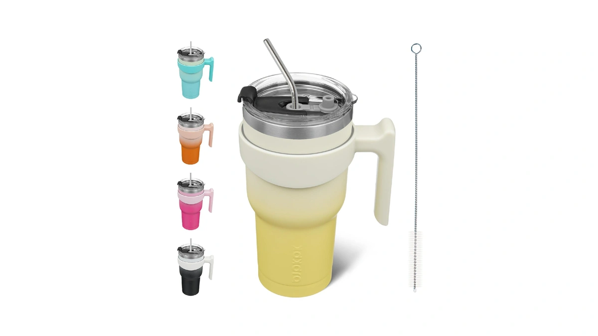 Bjpkpk 30 Oz Tumbler With Handle & Straw, Insulated Stainless