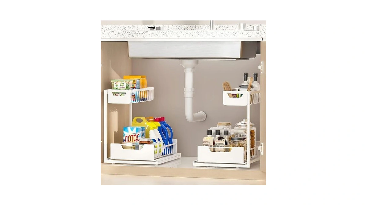 Ceetug Under Kitchen Sink Organizers And Storage, White, 2 Pack