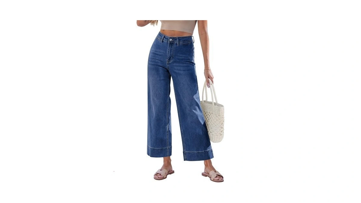 Grapent Wide Leg Jeans For Women Cropped Tren...