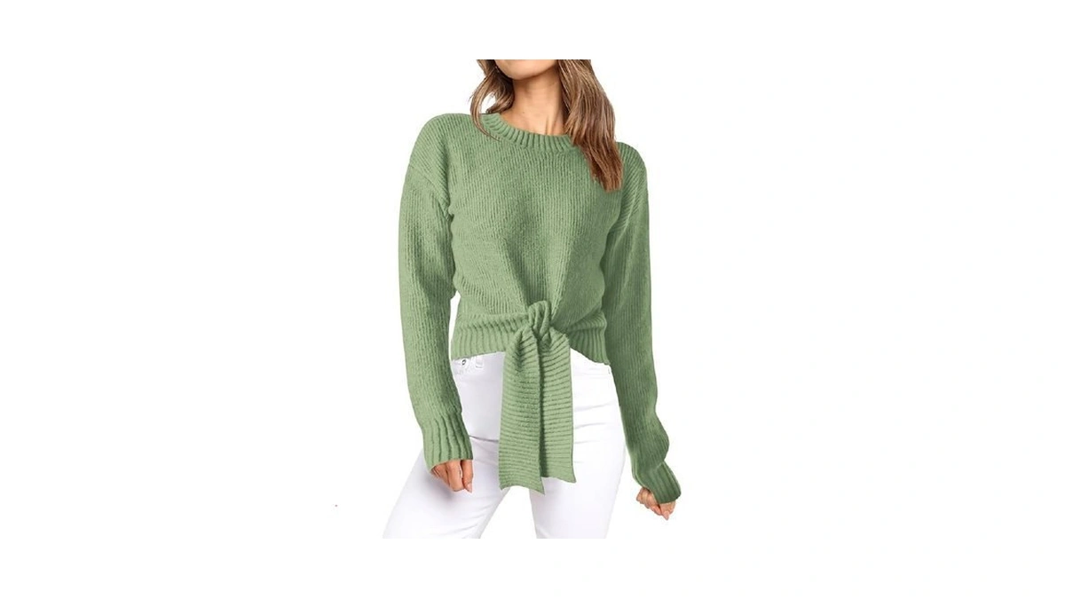 Okiwam Tie Front Crop Sweaters