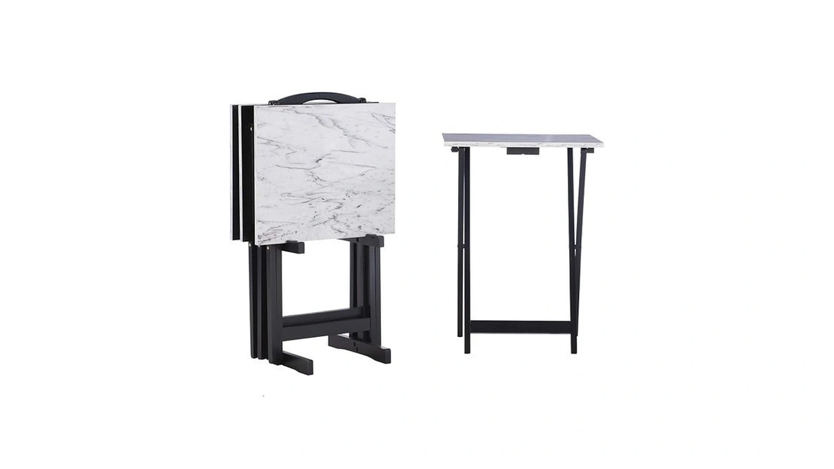 Linon Tray Table Set, 15.75"d X 18.9"w X 26.38"h, White