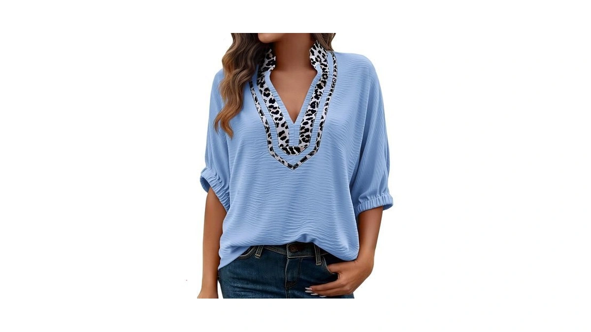 Tankaneo Womens Leopard Dolman Sleeve Tops Casual V Neck Dressy