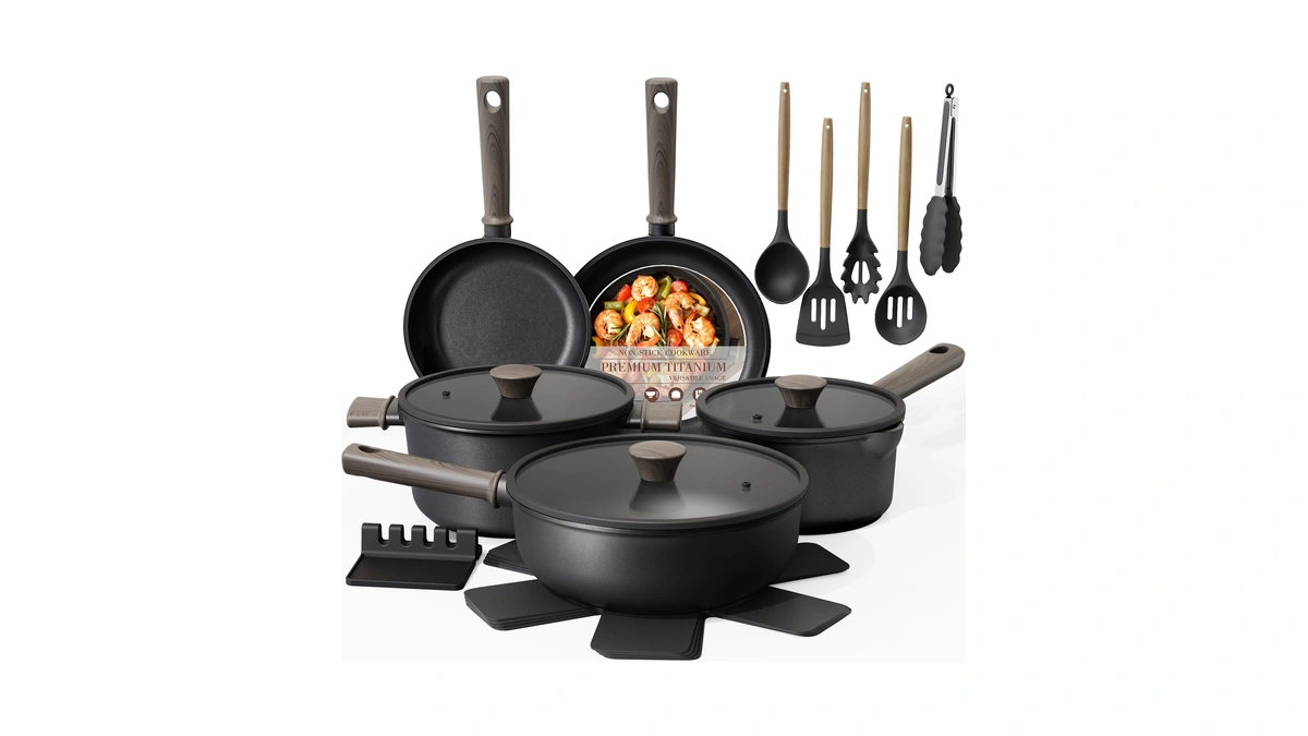 Astercook 19 Pcs Pots And Pans Set Non Stick, Black