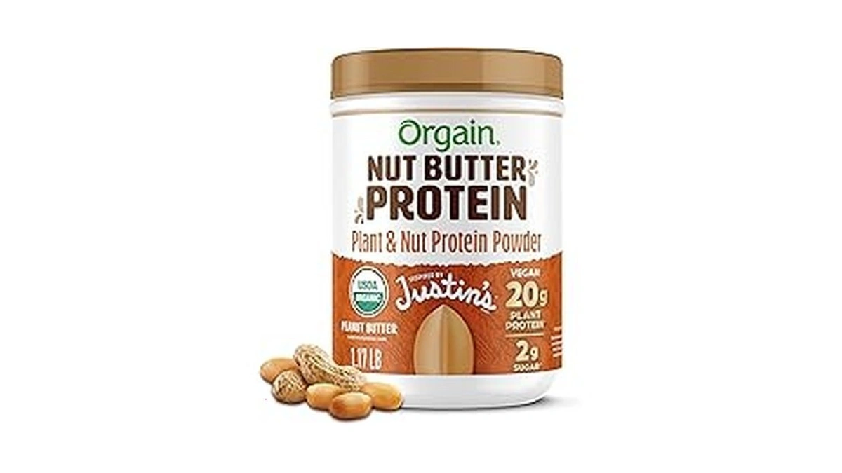 Orgain X Justin's 20g Protein Powder, Peanut Butter, 1.17lb