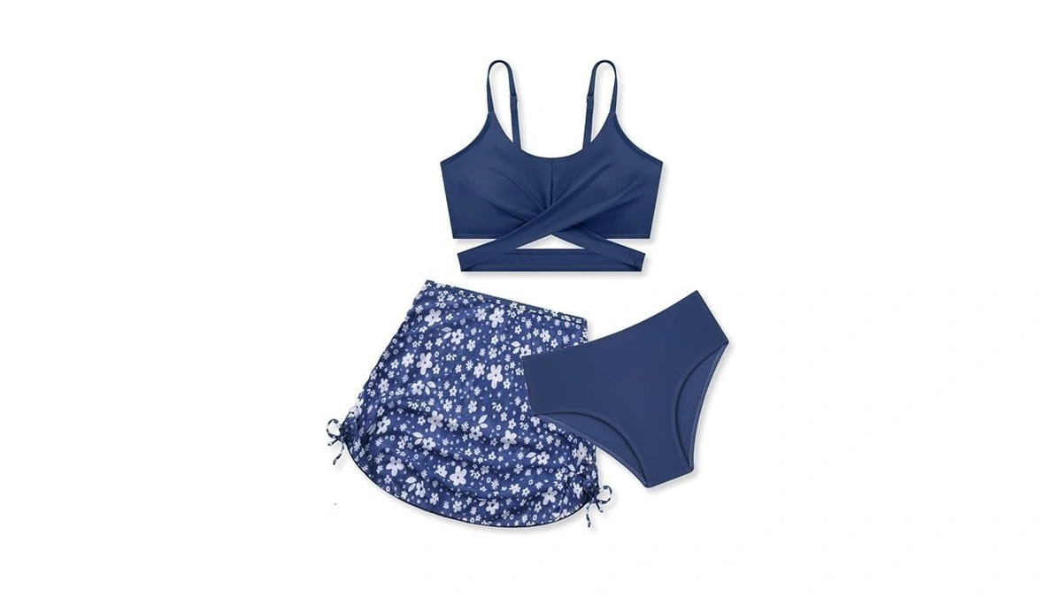 Weixinbuy Girl's Swimsuit 3 Piece Bathing Suit Criss Cross Spaghetti