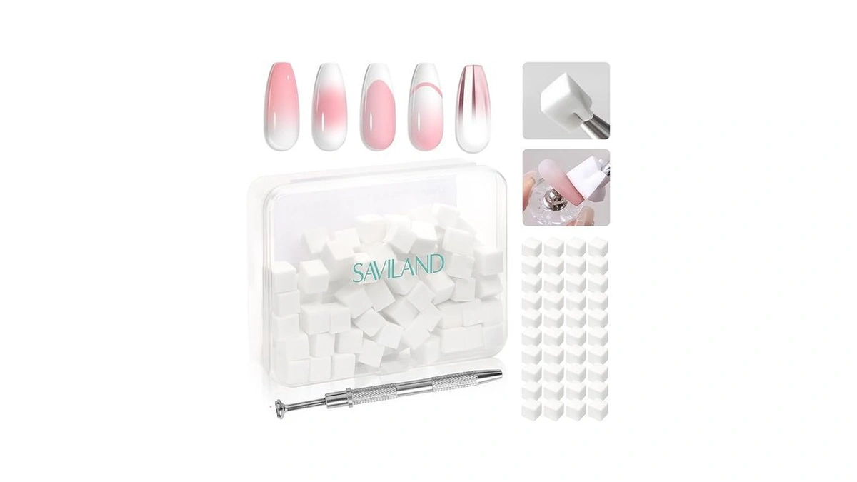 Saviland Nail Sponges For Ombre 100pcs With Grabbing Pen &