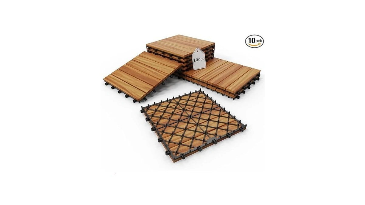 Acacia Wood Deck Tiles, 12" X 12" Interlocking Outdoor Flooring