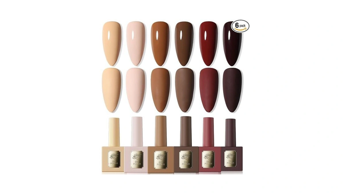 6 Colors Gel Nail Polish Set 12ml, Nude Brown, Uv