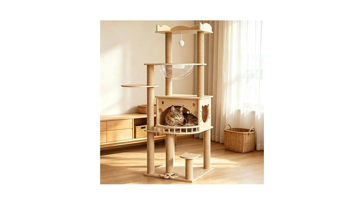 Kvida 56.7" Solid Wood Cat Tree For Large Cats, Heavy