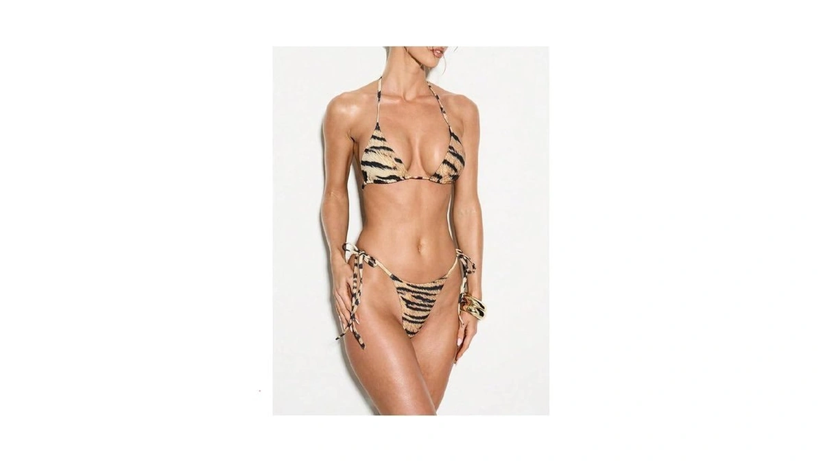 Floerns Women's Bikini Sets Tiger Print Triangle Halter Swimsuit String