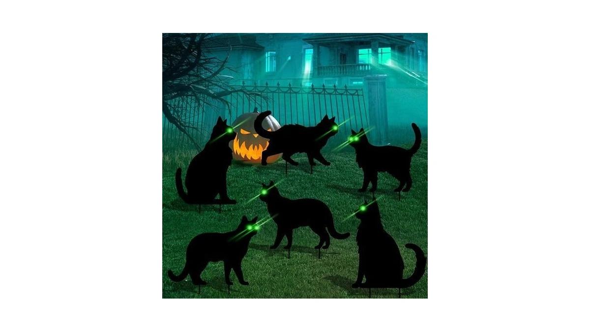 Sewrung 6 Pcs Black Cat Halloween Decorations Plastic Yard Signs