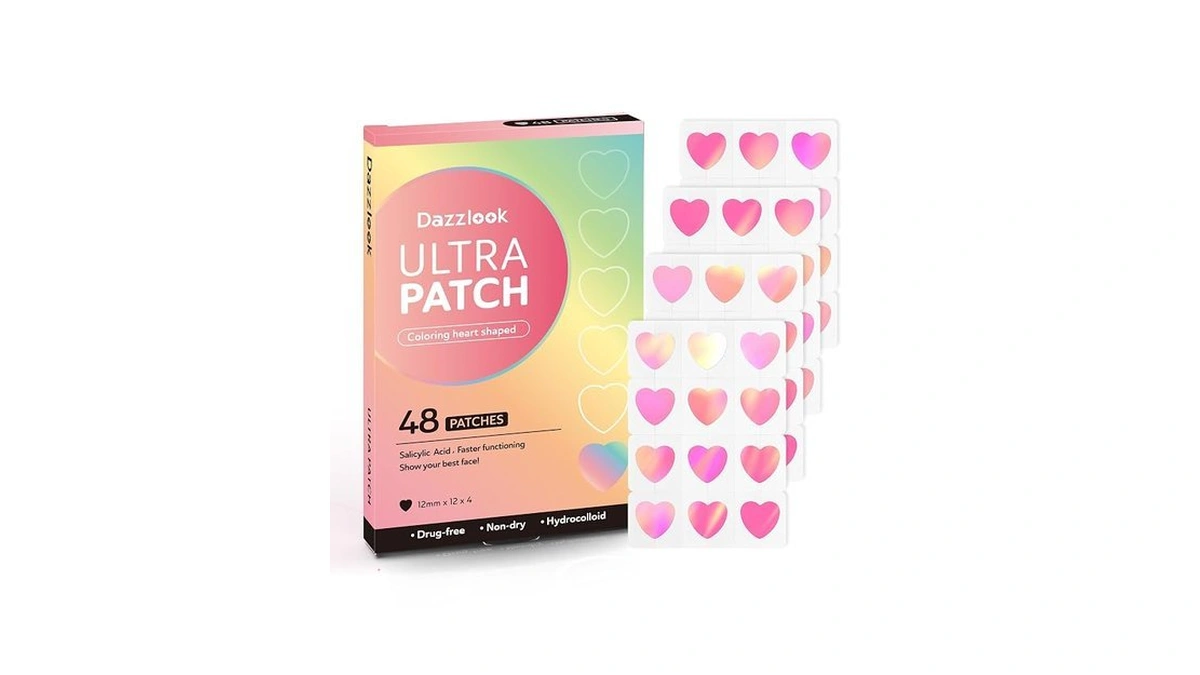 Dazzlook Cute Heart Pimple Patch Hydrocolloid, Holographic Colors, 48 Count