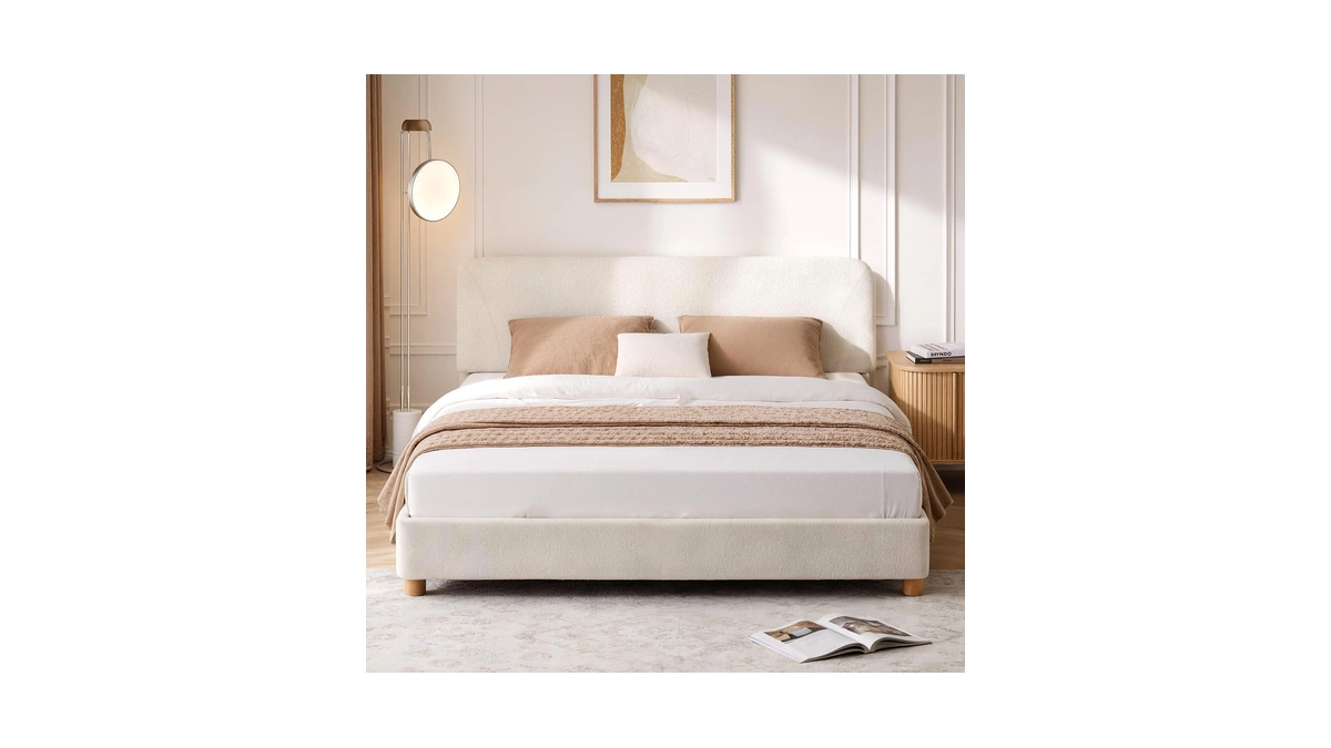 Berry Nest Queen Size Cloud Bed Frame, Soft Boucle Bed