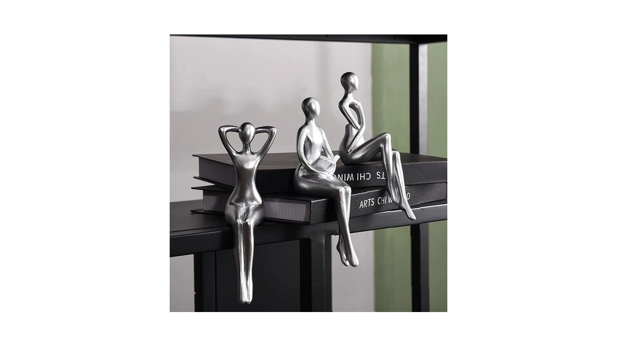 Quoowiit Thinker Statue Office Desk Decor, Silver Art Sculpture Ornament