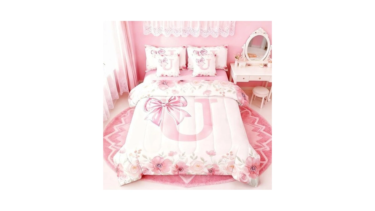 Erosebridal Letter U Bowknot Girls Bedding Sets Initial Letter U