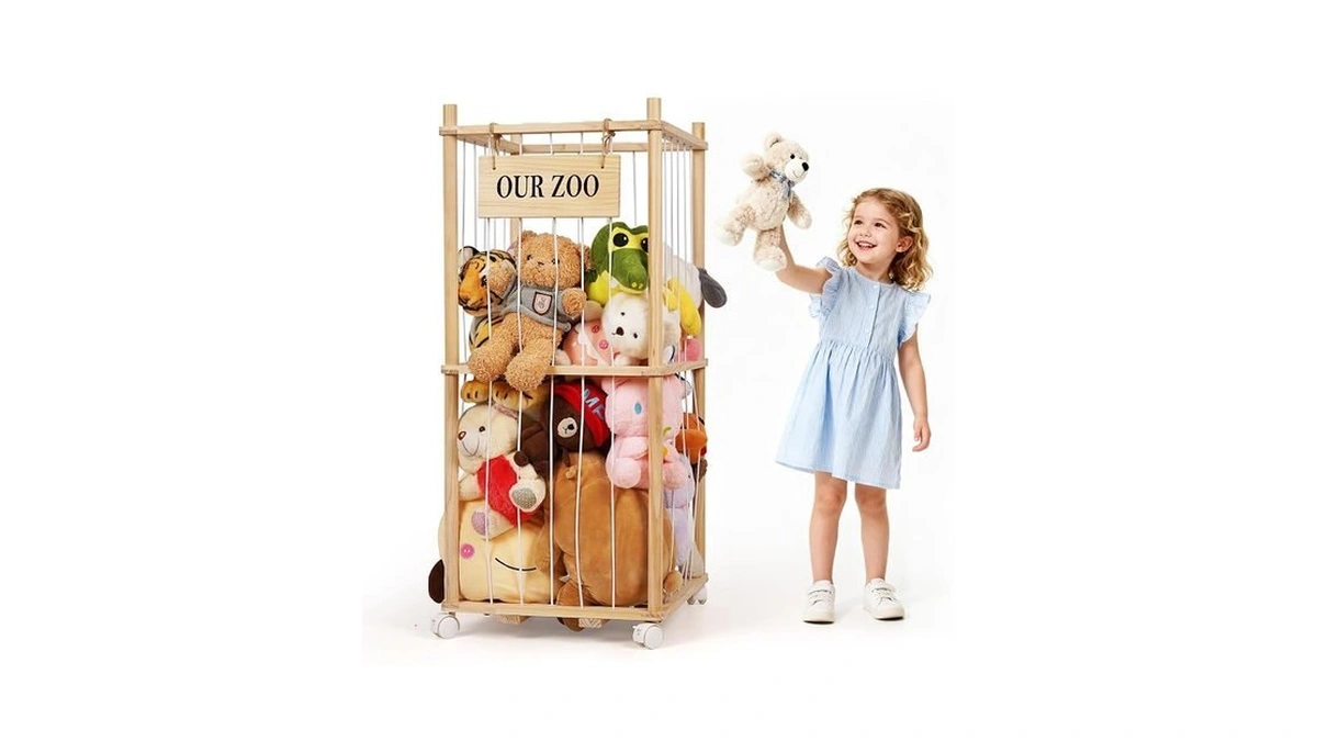Stuffed Animal Storage Zoo, Wooden Stuffed Animal Organizer With Wheels