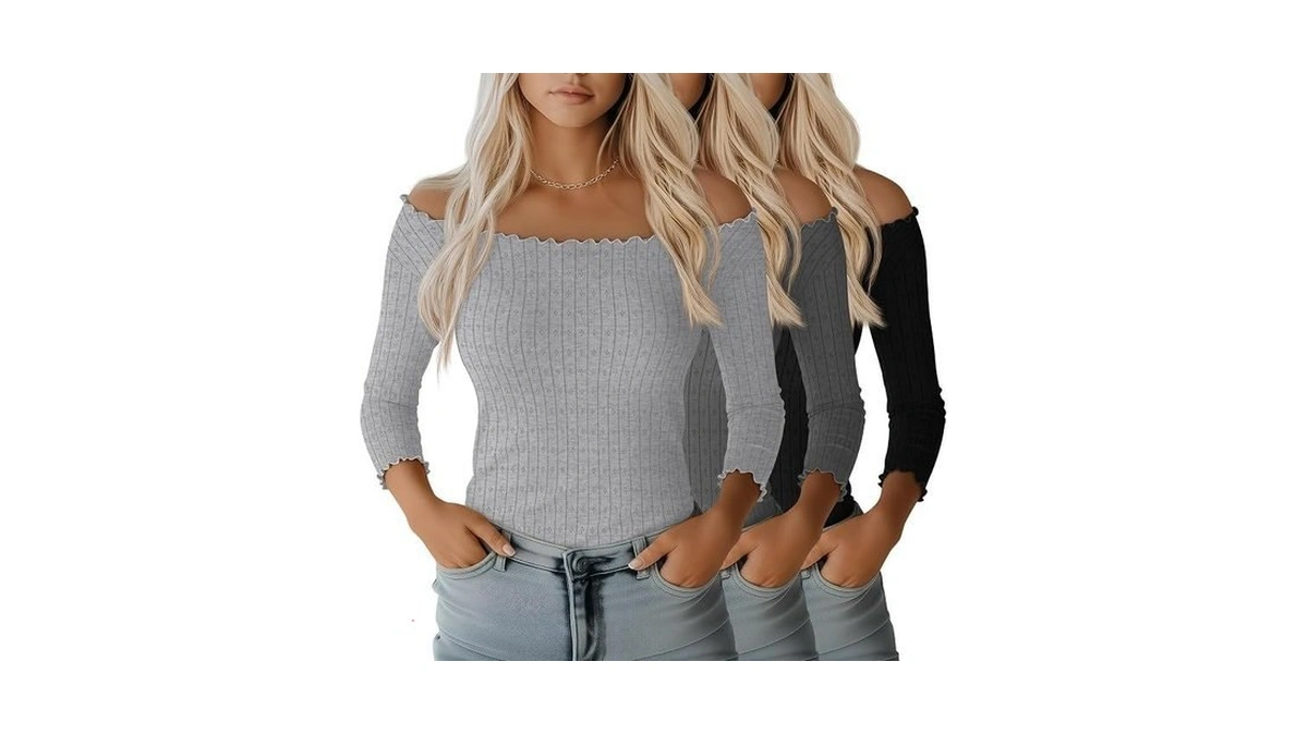 Velvelhall 3 Pack Women's 3/4 Sleeve Tops