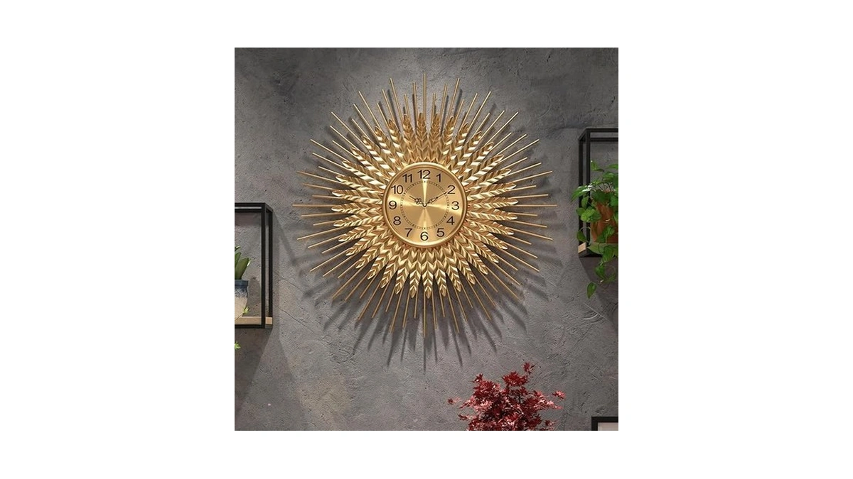 Daydayart Large Mid Century Gold Wall Clock Decorative Modern Sunburst