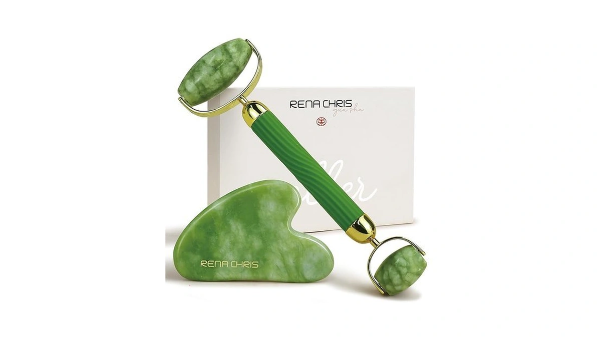 Rena Chris Gua Sha And Face Roller Set: Anti-breakage Jade