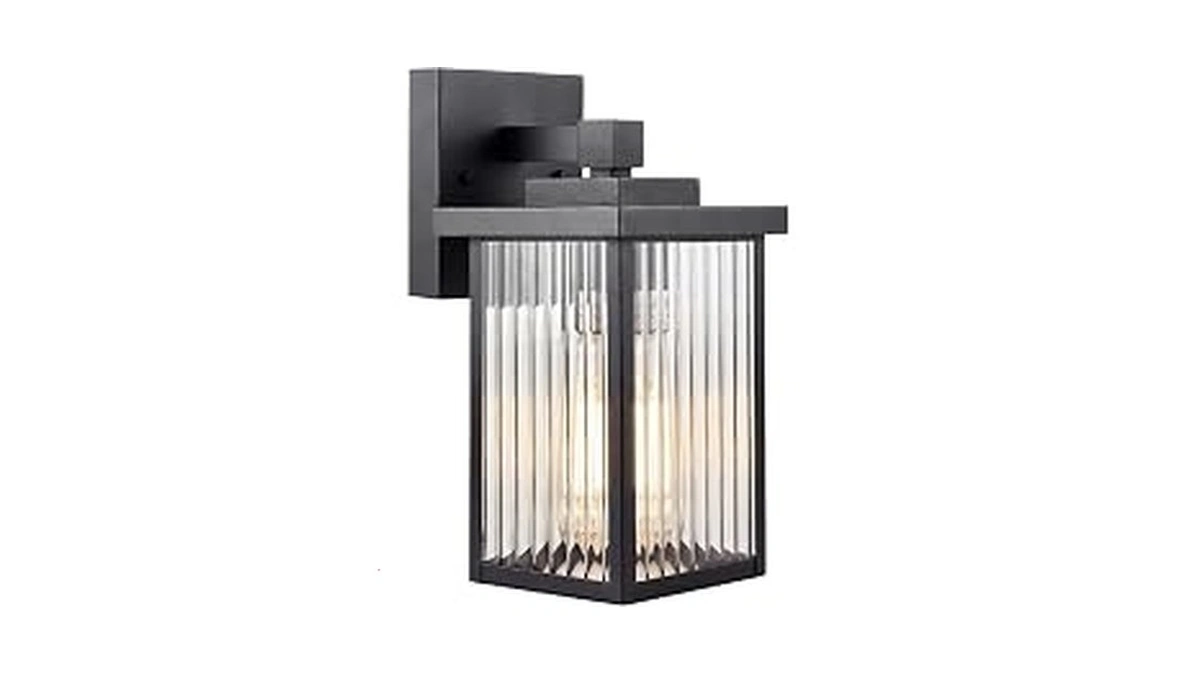 Hameso Black Wall Mount Porch Lights With Ribbed Fluted Glass