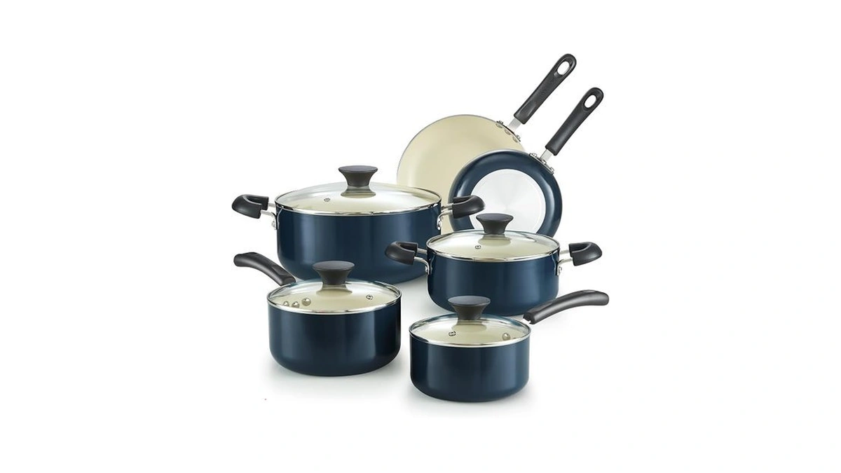 Cook N Home Basics Ceramic Nonstick Cookware Set,10-piece, Blue