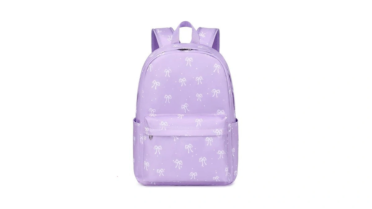 Kimwadalh Bow Backpack For Girls, Purple Girls Schoolbag With Large