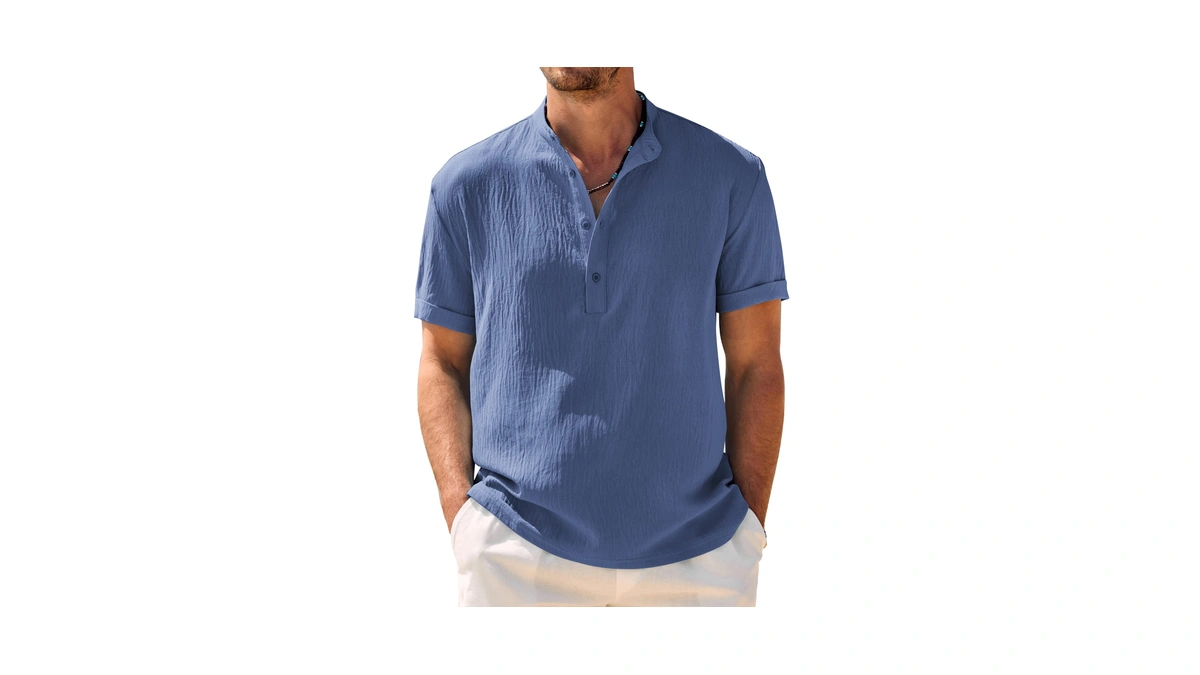 Coofandy Mens Henley Beach Shirt Short Sleeve Hippie Casual Summer