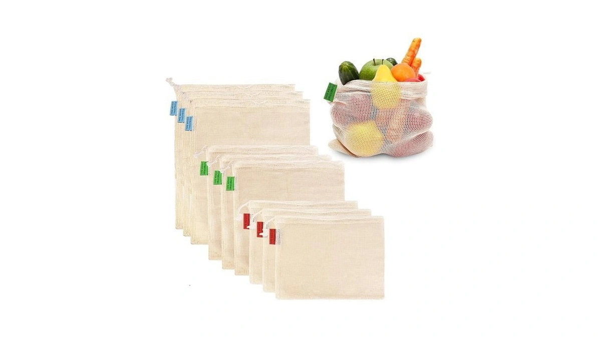 Ycsst 9 Pack Reusable Produce Bags, Cotton Mesh Vegetable &