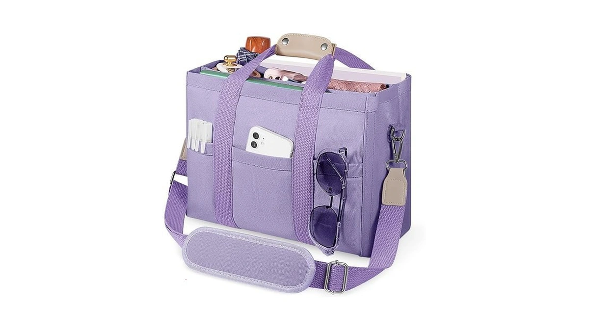 Jiech Canvas Tote Bag With Multi Pockets Crossbody Tote Bag
