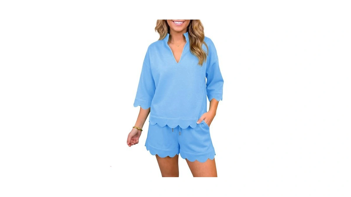 Fisoew Women 2 Piece Shorts Sets 3/4 Sleeve Sweatshirts Casual
