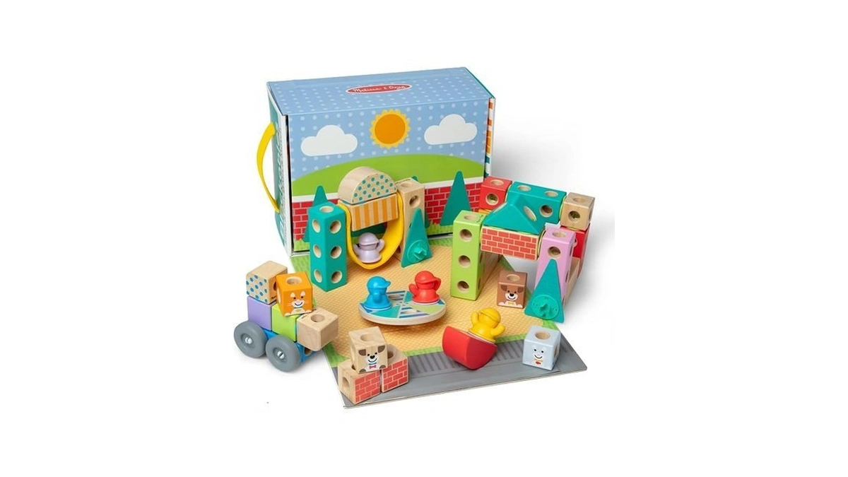 Melissa & Doug Blockables Town Connectable Wooden Building Blocks